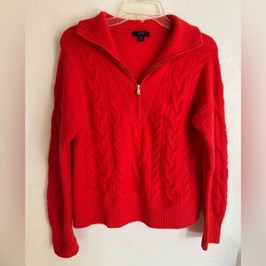 J. Crew Bold Red Cable Knit Turtleneck Sweater